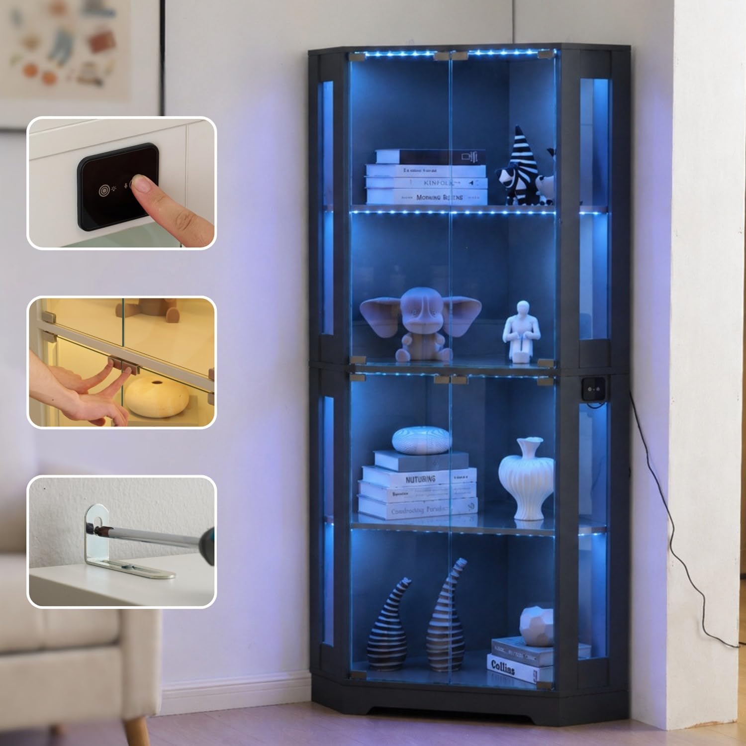 Amazon.co.jp: コレクションケース 4段 約168cm高 ガラス扉 7色LED